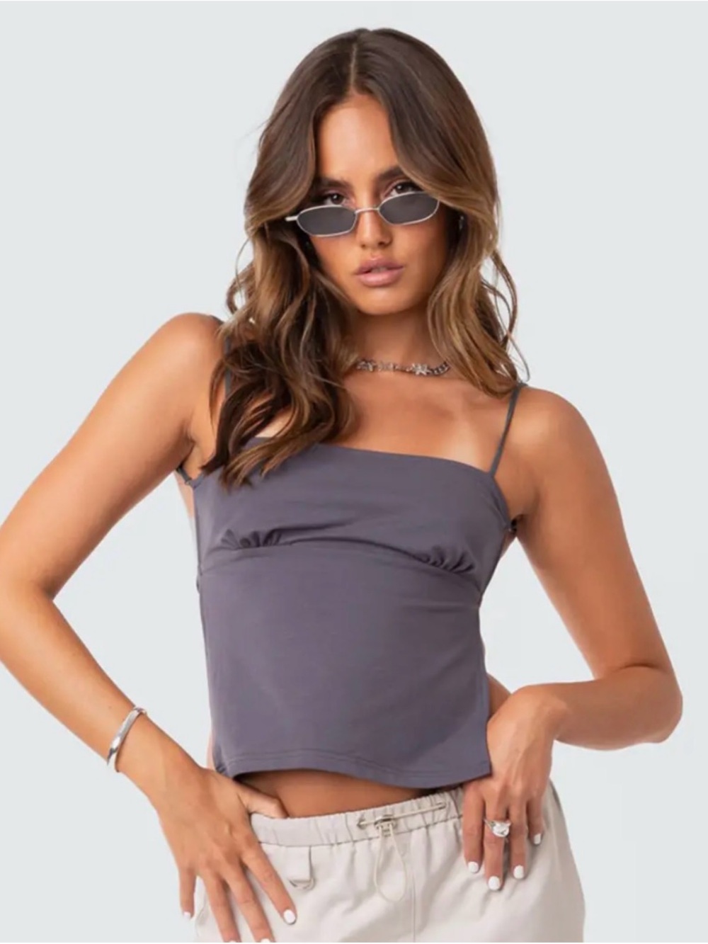 Edikted Gray Jinx Open Back Tank Top